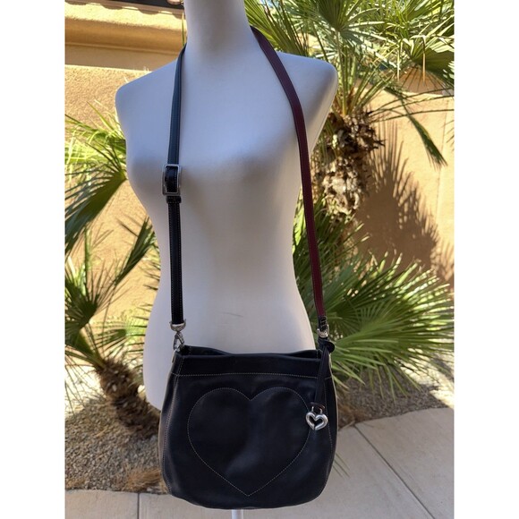 Brighton Reversible Tapestry Leather Crossbody Shoulder Bag Heart Charm Boho Vtg - Picture 3 of 14